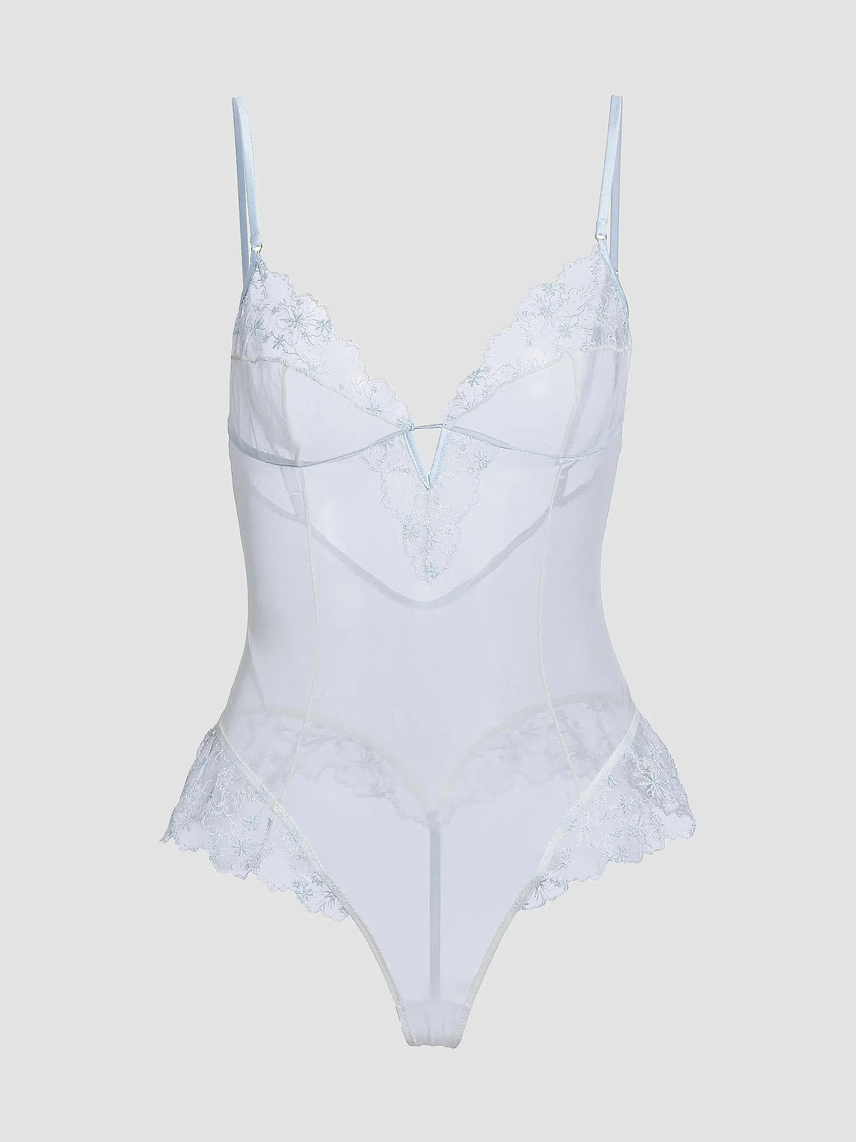 Kiki de Montparnasse Mathilde Embroidery Bodysuit, Grigio Perla – detail view