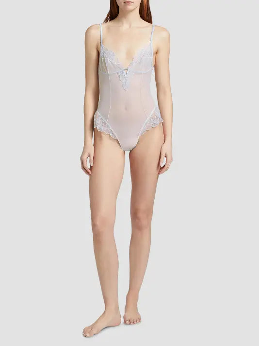 Kiki de Montparnasse Mathilde Embroidery Bodysuit, Grigio Perla – detail view