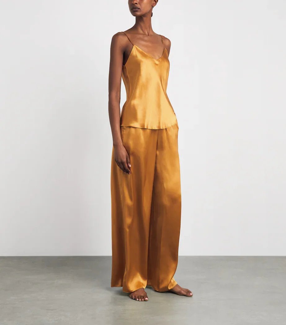 Olivia von Halle Silk Bliss Pajama Set in Penny – detail view