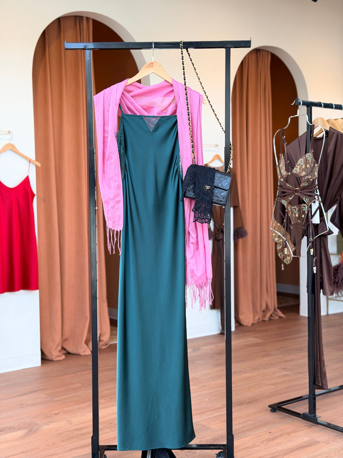 Fleur du Mal Evergreen Juliet Lace and Silk Back Long Slip Dress