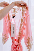 Kiki de Montparnasse Orchid Silk Chiffon and Lace Long Robe Rose Sucre