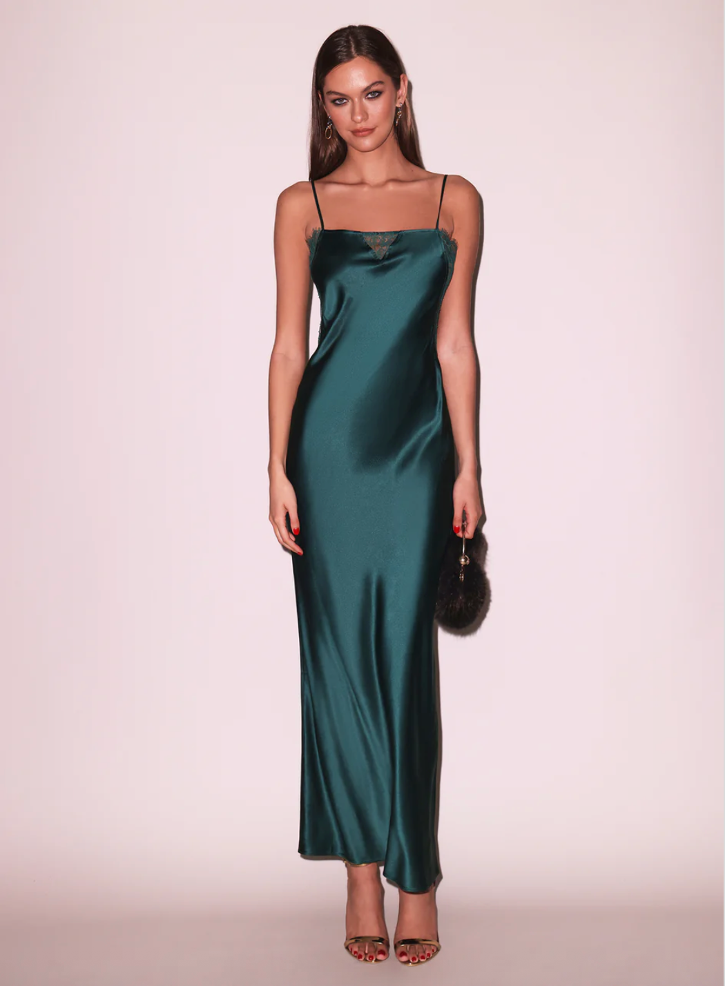 Fleur du Mal Evergreen Juliet Lace and Silk Back Long Slip Dress
