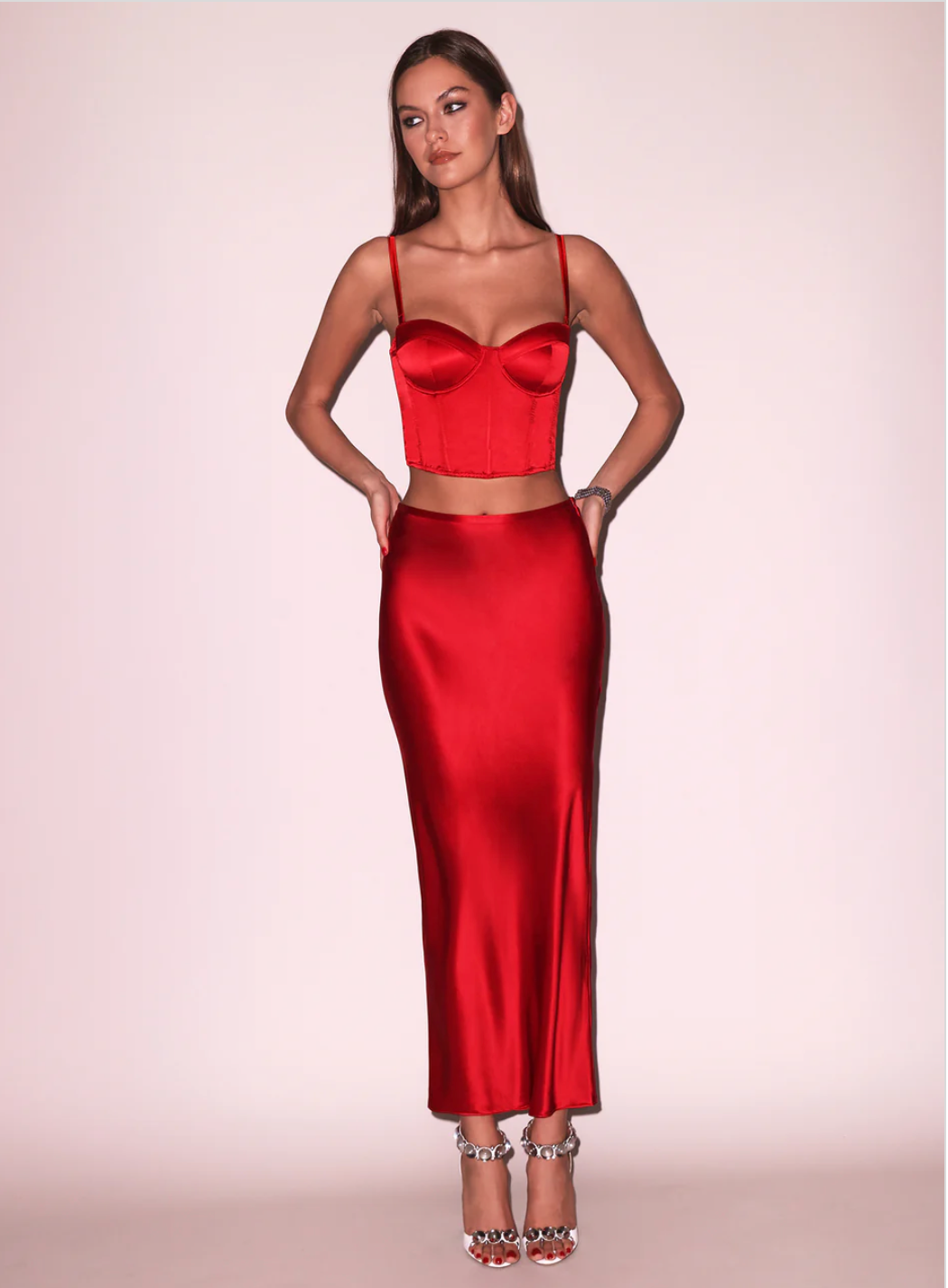 Fleur du Mal Red Silk Cropped Hamptons Bustier