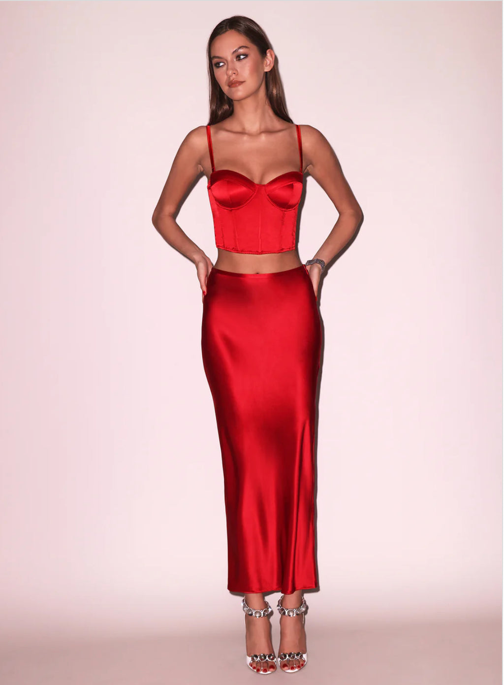 Fleur du Mal Red Silk Bias Cutout Skirt