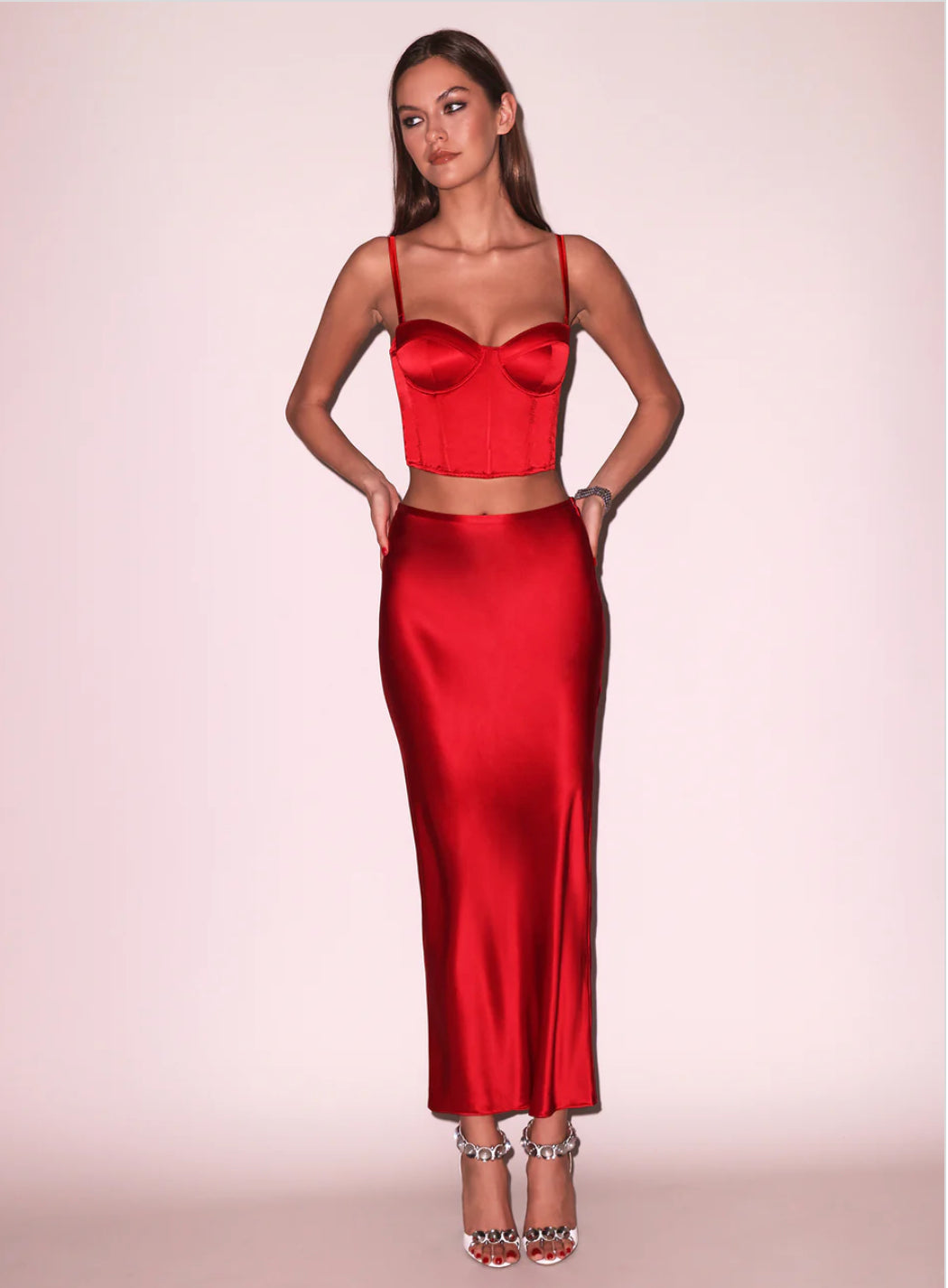 Fleur du Mal Red Silk Bias Cutout Skirt