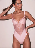 Fleur du Mal Bianca Lace Bodysuit, Honey Peach