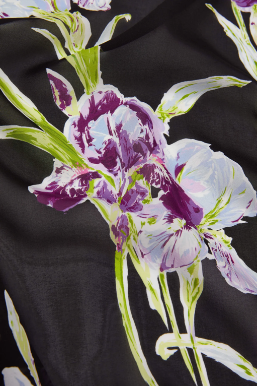 Olivia von Halle Amaya Silk Chiffon Robe, Seaholly Black Floral – detail view