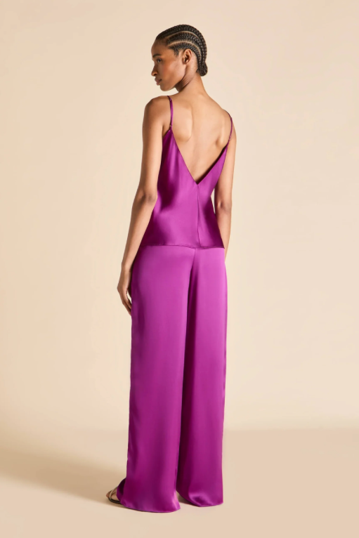 Olivia von Halle Bliss Camisole and Long Pant Pajama Set, Plum or Ruby – detail view