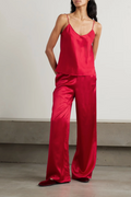 Olivia von Halle Bliss Camisole and Long Pant Pajama Set, Plum or Ruby – detail view