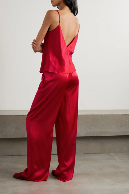 Olivia von Halle Bliss Camisole and Long Pant Pajama Set, Plum or Ruby