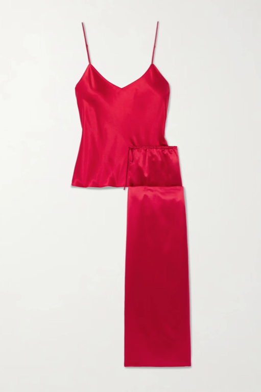 Olivia von Halle Bliss Camisole and Long Pant Pajama Set, Plum or Ruby – detail view