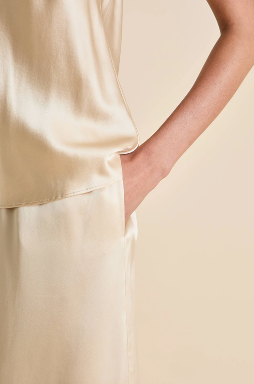 Olivia von Halle Bliss Camisole and Long Pant Pajama Set, Caramel – detail view