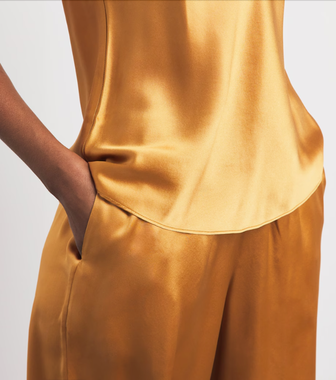 Olivia von Halle Silk Bliss Pajama Set in Penny – detail view