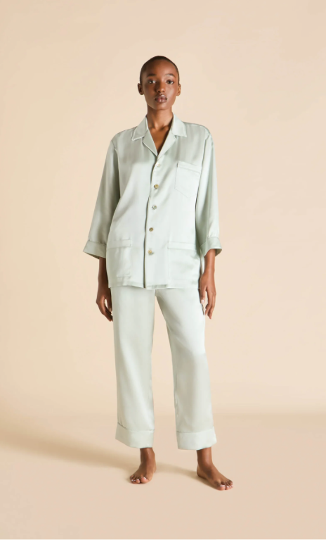 Olivia von Halle Fifi Paper Blue Silk Pajamas – detail view