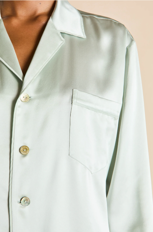 Olivia von Halle Fifi Paper Blue Silk Pajamas – detail view