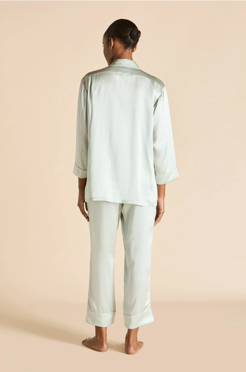Olivia von Halle Fifi Paper Blue Silk Pajamas – detail view