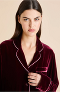 Olivia von Halle Coco Claret Red Velvet Pajamas – detail view