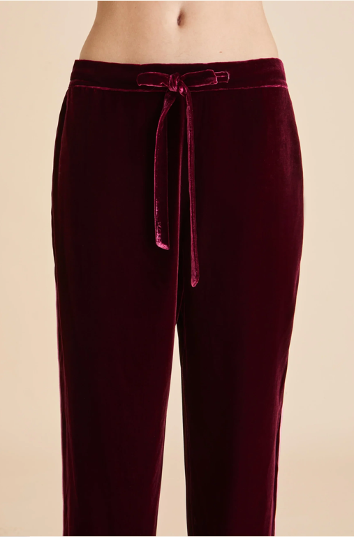 Olivia von Halle Coco Claret Red Velvet Pajamas – detail view