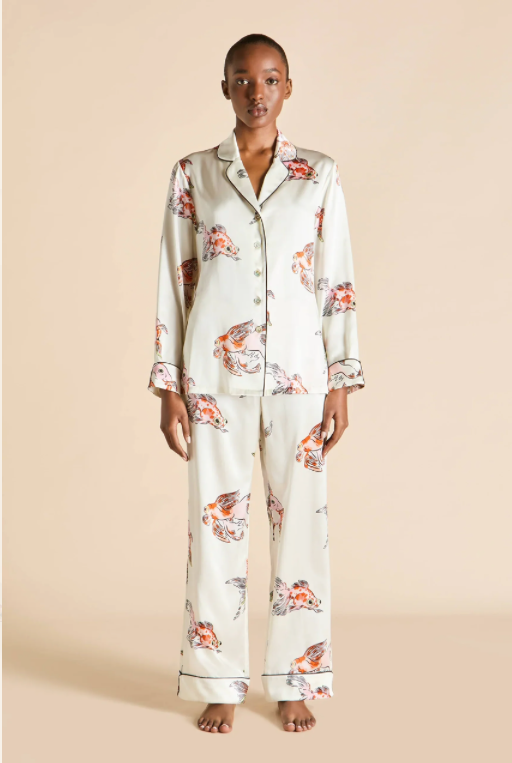 Olivia von Halle Lila Cora Ivory Goldfish Pajamas – detail view