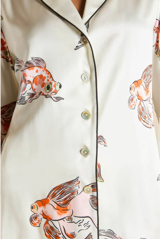 Olivia von Halle Lila Cora Ivory Goldfish Pajamas – detail view