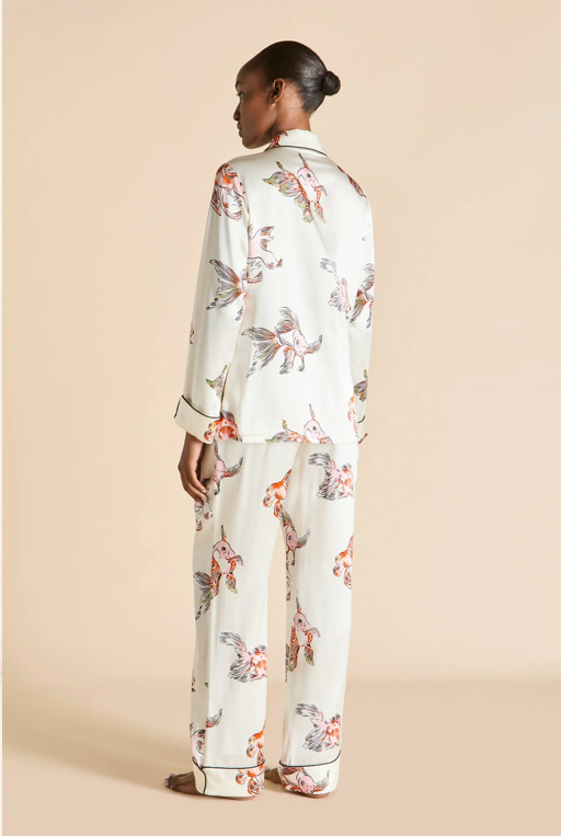 Olivia von Halle Lila Cora Ivory Goldfish Pajamas – detail view