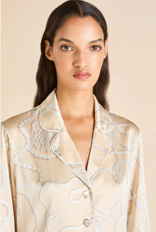 Olivia Von Halle Lila Pearl Pink Jewel Silk Pajama Set – detail view