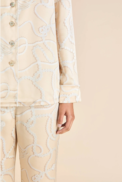 Olivia Von Halle Lila Pearl Pink Jewel Silk Pajama Set – detail view