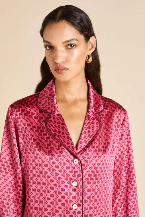 Olivia von Halle Lila Dita Pink Fishnet Geometric Pajamas – detail view