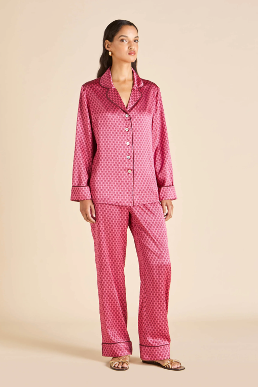 Olivia von Halle Lila Dita Pink Fishnet Geometric Pajamas – detail view