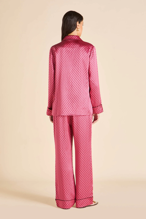 Olivia von Halle Lila Dita Pink Fishnet Geometric Pajamas – detail view