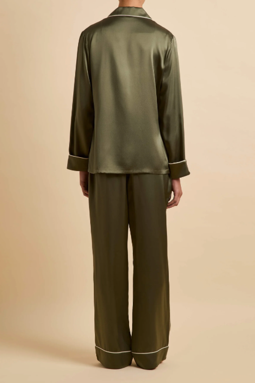 Olivia Von Halle Coco Nori Green Silk Pajama Set – detail view
