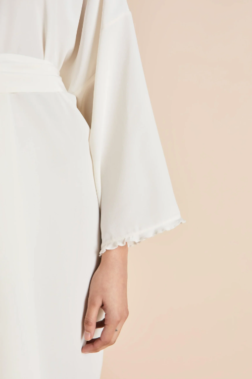 Olivia von Halle Mimi Ivory Silk Robe – detail view