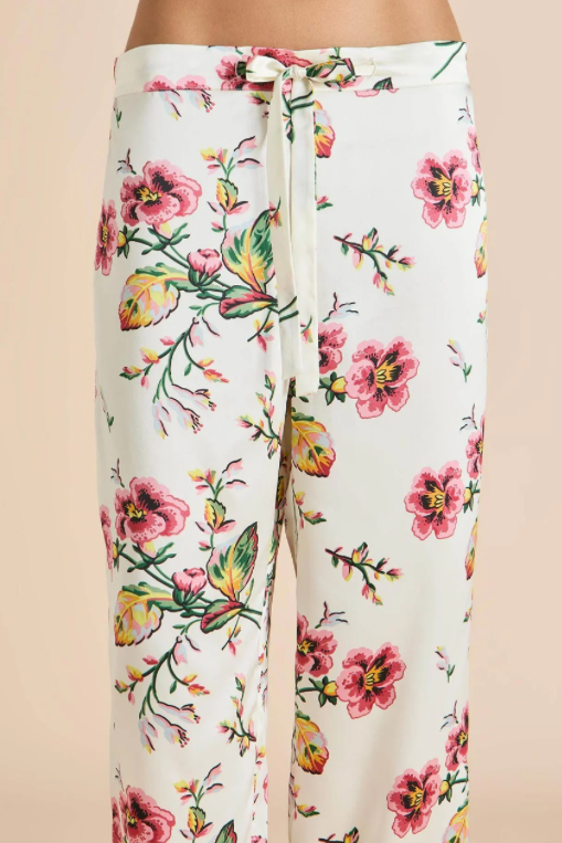 Olivia Von Halle Lila Maugham Silk Pink and White Floral Pajama Set – detail view