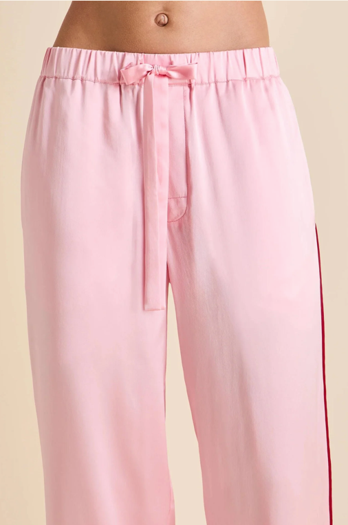 Olivia von Halle Yves Blush Pink Silk Pajamas – detail view