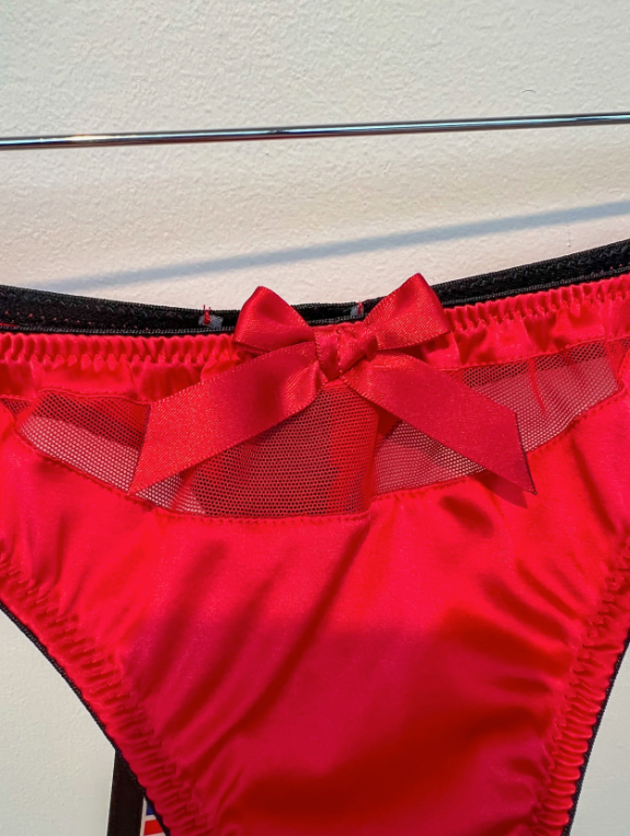 Emma Harris Grace Red Silk Thong – detail view