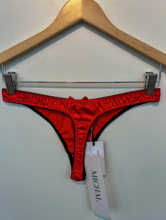 Emma Harris Grace Red Silk Thong – detail view