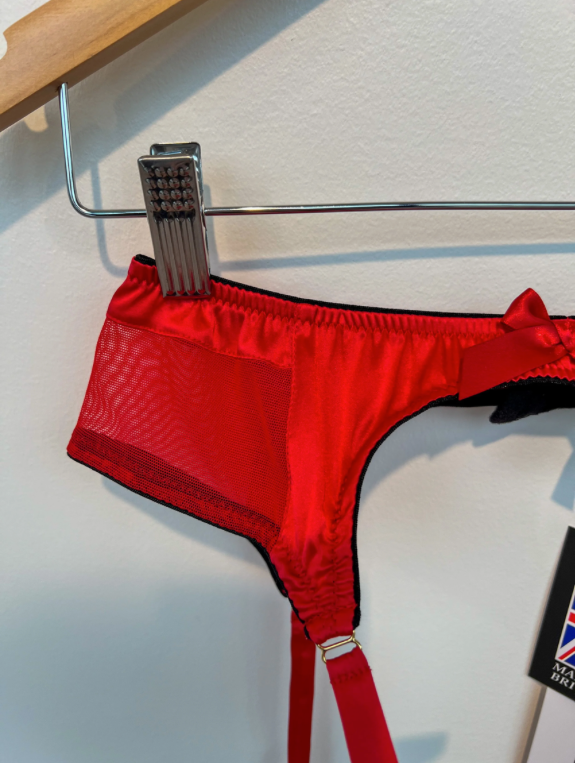 Emma Harris Grace Red Silk Suspender – detail view