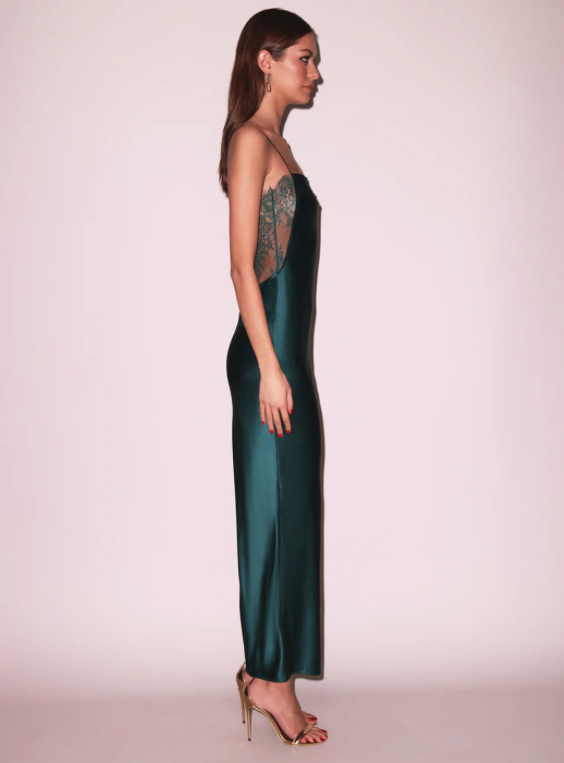 Fleur du Mal Evergreen Juliet Lace and Silk Back Long Slip Dress