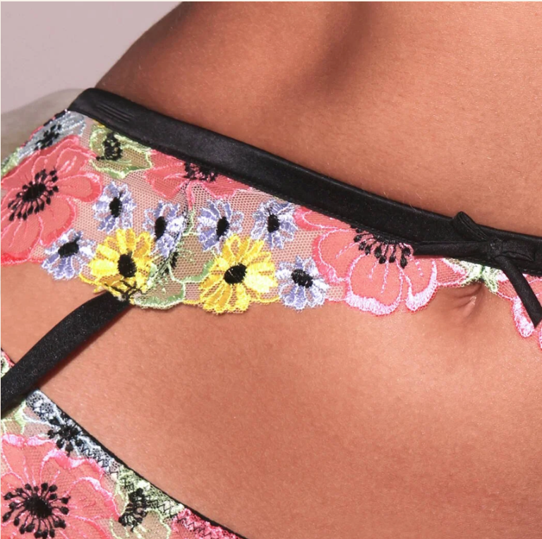 Fleur du Mal Azalea Embroidery Garter