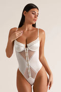 Kiki de Montparnasse Temptress Bodysuit, Ivory Silk