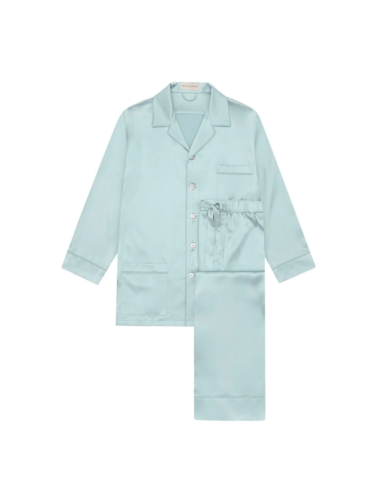 Olivia von Halle Fifi Paper Blue Silk Pajamas – detail view