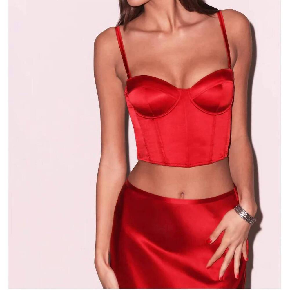 Fleur du Mal Red Silk Cropped Hamptons Bustier
