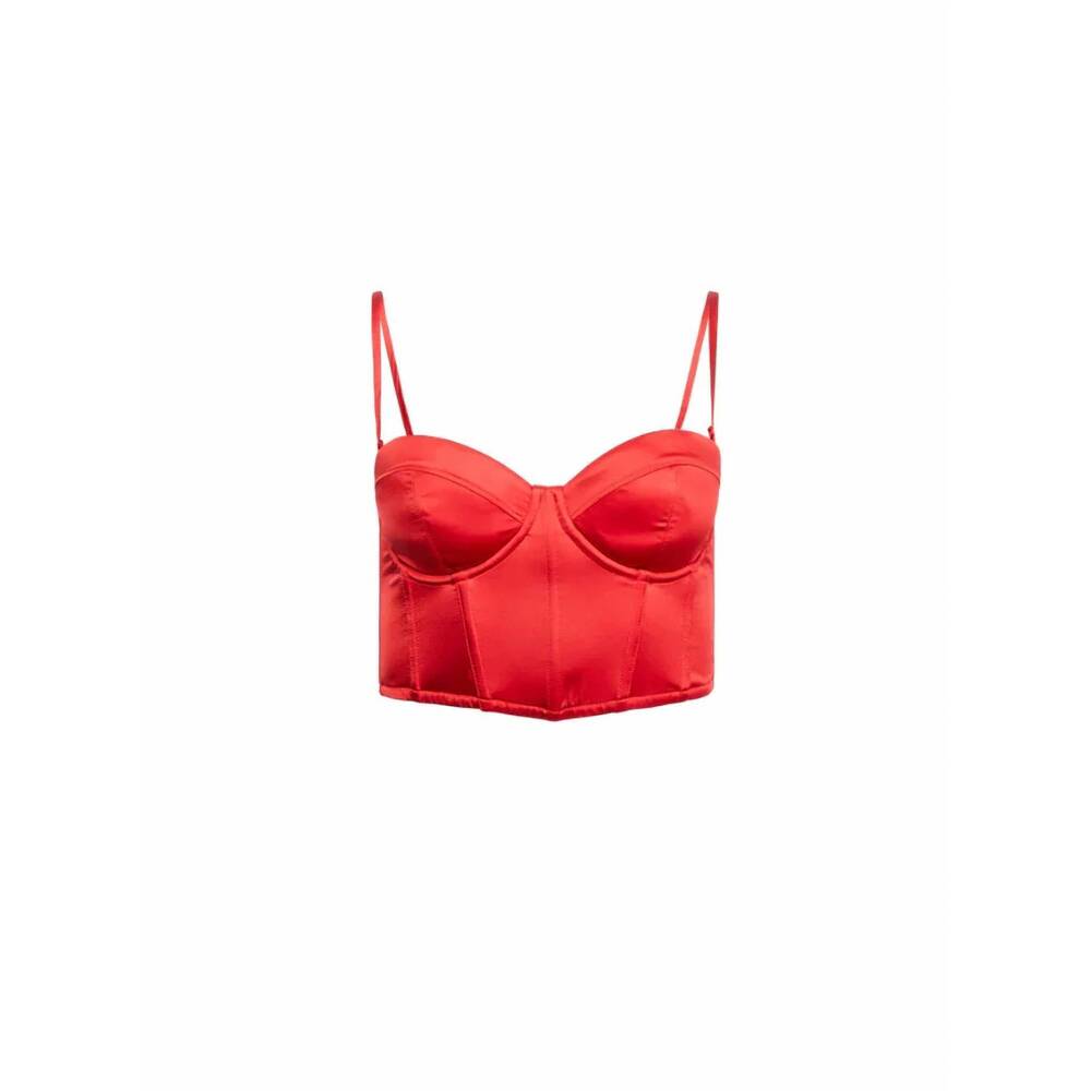 Fleur du Mal Red Silk Cropped Hamptons Bustier