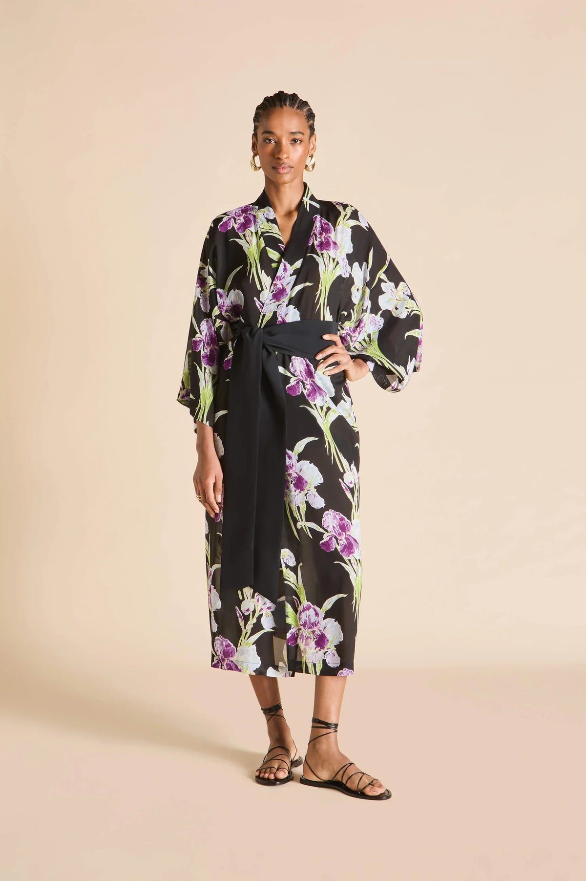 Olivia von Halle Amaya Silk Chiffon Robe, Seaholly Black Floral