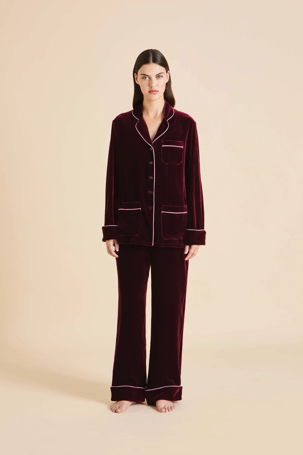 Olivia von Halle Coco Claret Red Velvet Pajamas