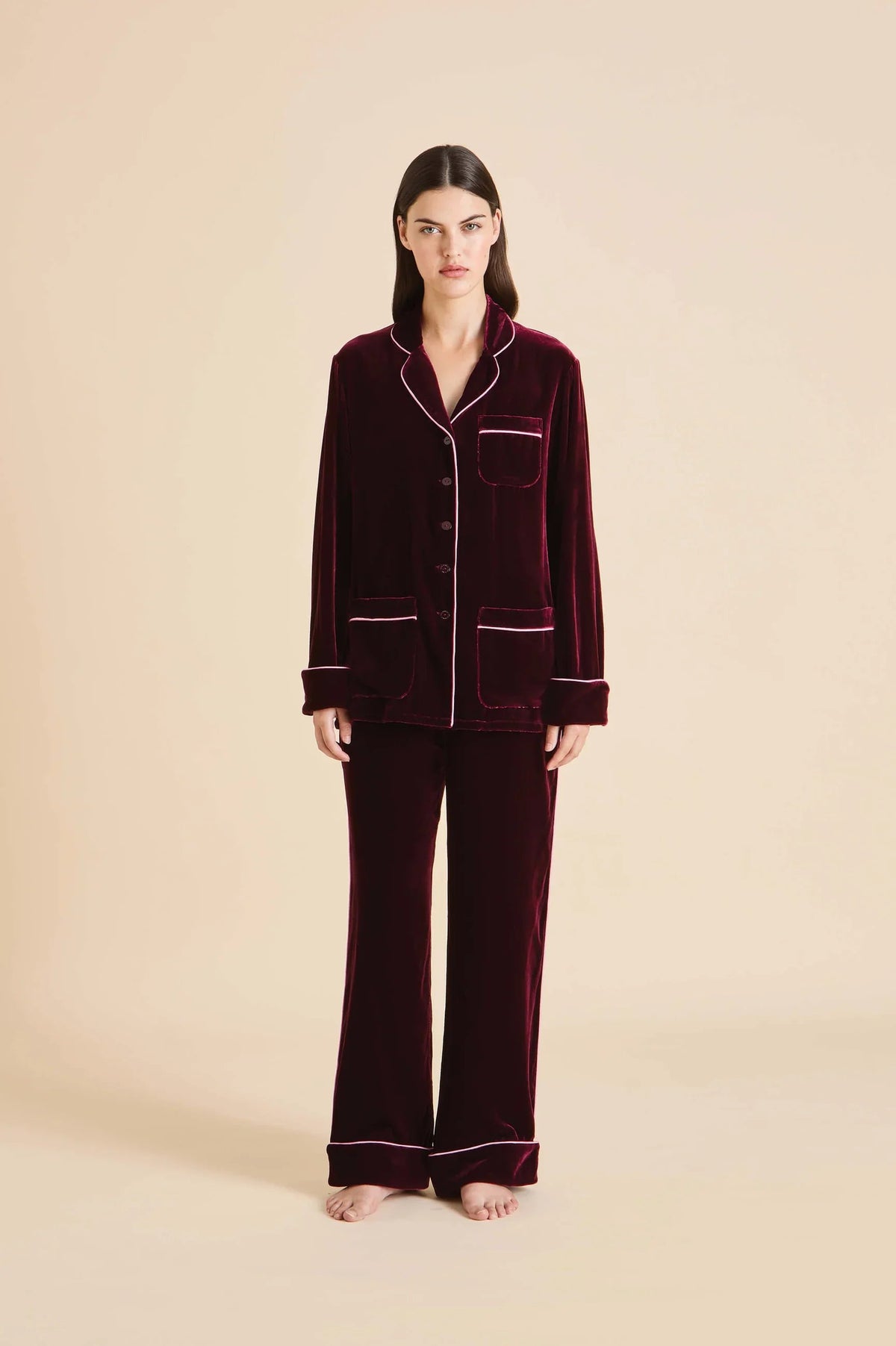 Olivia von Halle Coco Claret Red Velvet Pajamas