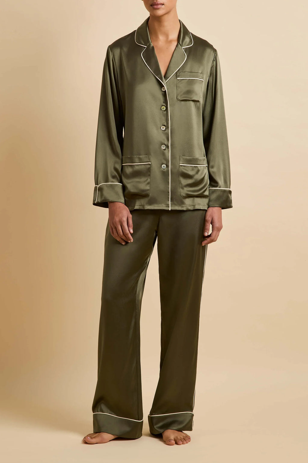Olivia von Halle Coco Nori Green Silk Pajama Set