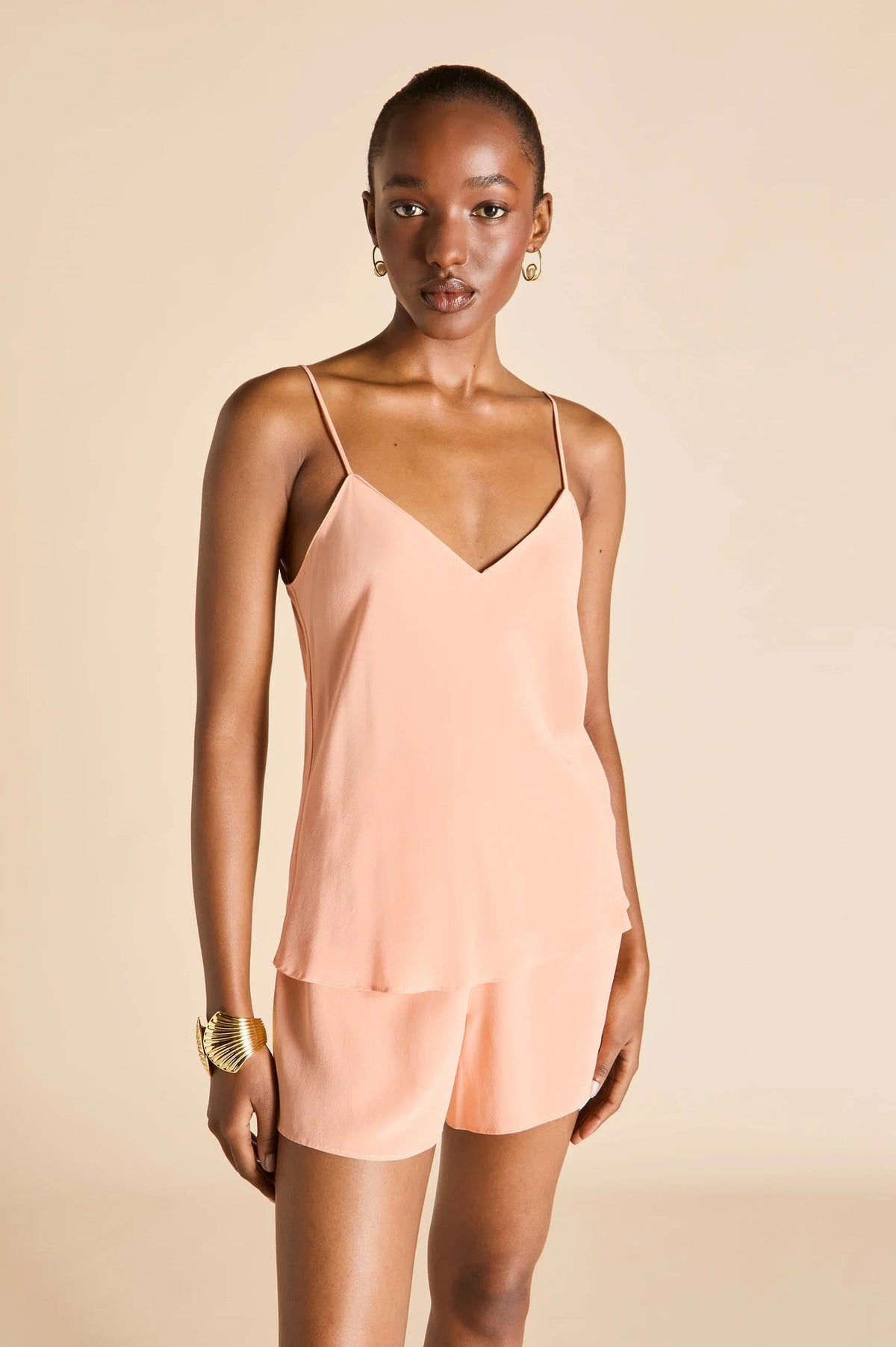 Olivia von Halle Elle Tangerine Silk Cami and Short Pajama Set