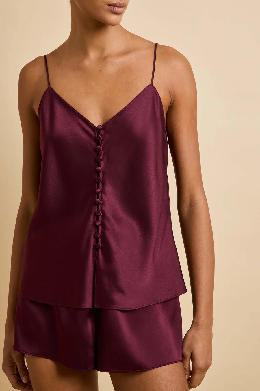 Olivia Von Halle Etta Raison Burgundy Silk Cami and Short Set