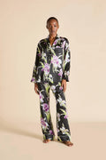 Olivia von Halle Lila Athena Black Floral Silk Pajamas